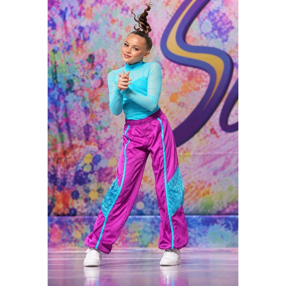 Weissman Girls Purple/Blue Dance Costume Set: Leotard, Hip Hop Pants Medium MC